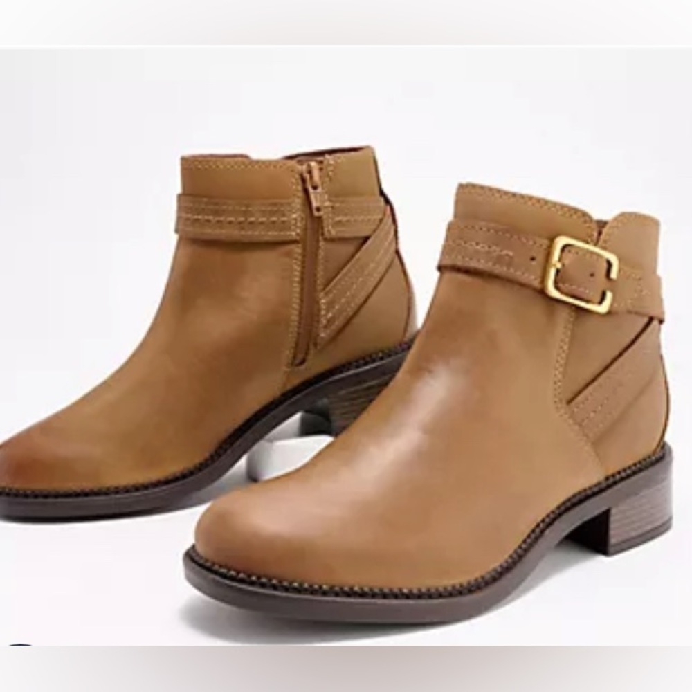 Clarks Women’s Maye Strap Ankle Boot
Dark Tan Leather